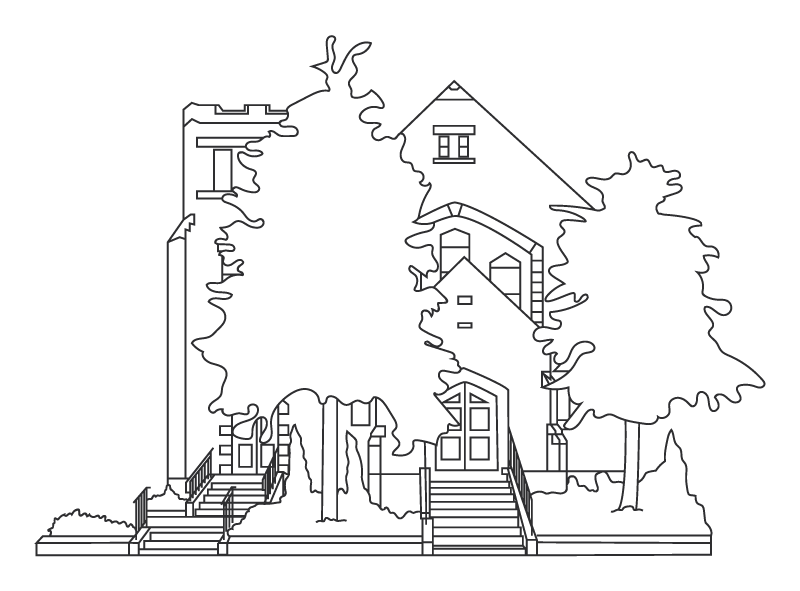 Illustration of Heritage Towns in a grey brown colour